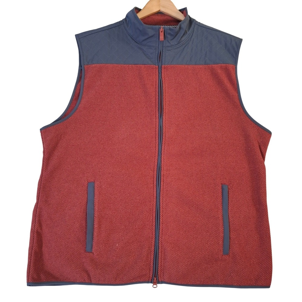 Southern Tide Fleece Vest Men's XL Burnt Red Gray Quilted Yoke Full Zip